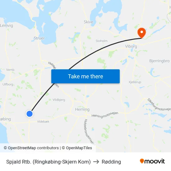 Spjald Rtb. (Ringkøbing-Skjern Kom) to Rødding map