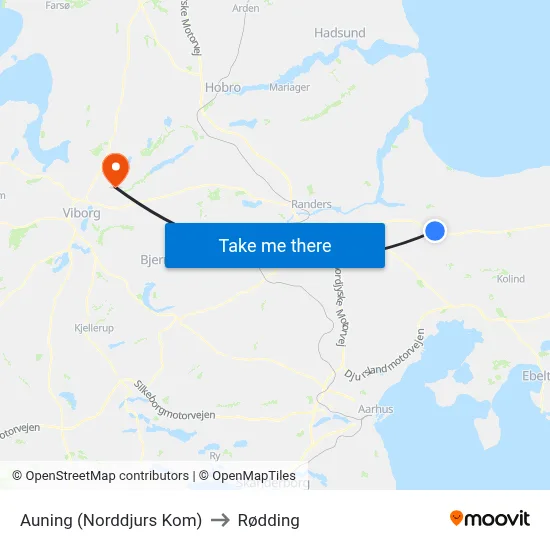 Auning (Norddjurs Kom) to Rødding map