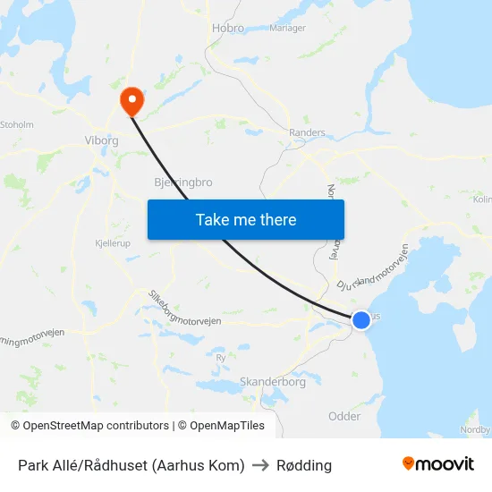 Park Allé/Rådhuset (Aarhus Kom) to Rødding map