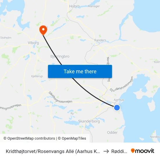 Kridthøjtorvet/Rosenvangs Allé (Aarhus Kom) to Rødding map