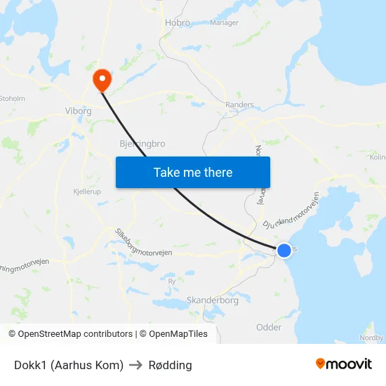Dokk1 (Aarhus Kom) to Rødding map
