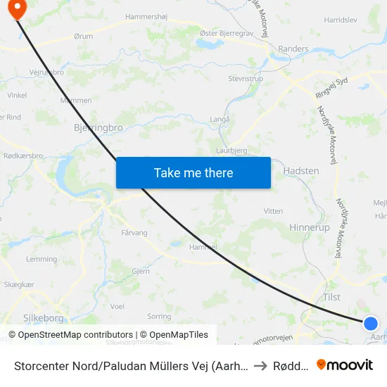Storcenter Nord/Paludan Müllers Vej (Aarhus Kom) to Rødding map