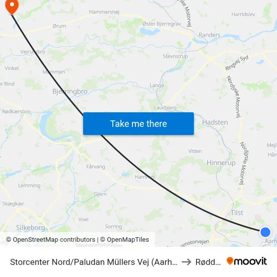 Storcenter Nord/Paludan Müllers Vej (Aarhus Kom) to Rødding map