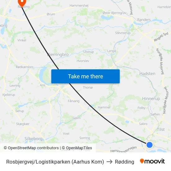 Rosbjergvej/Logistikparken (Aarhus Kom) to Rødding map