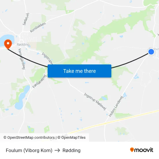 Foulum (Viborg Kom) to Rødding map
