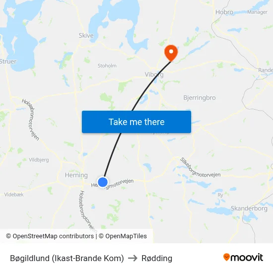 Bøgildlund (Ikast-Brande Kom) to Rødding map