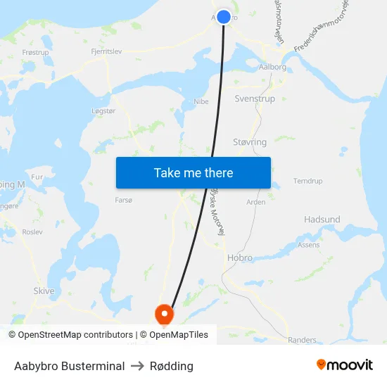 Aabybro Busterminal to Rødding map