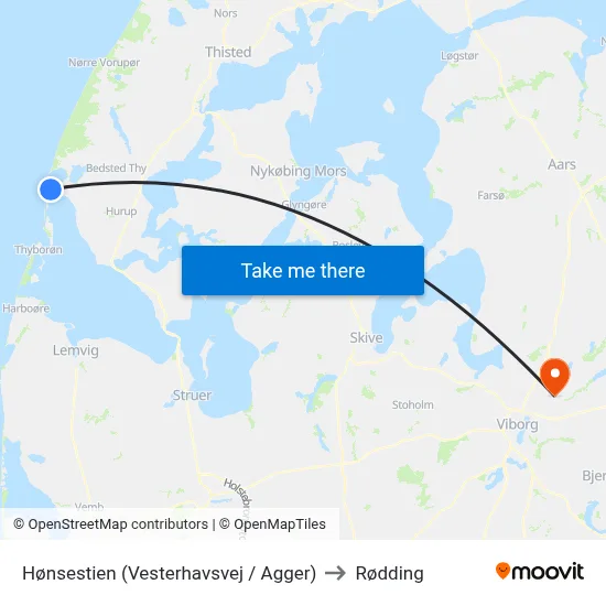 Hønsestien (Vesterhavsvej / Agger) to Rødding map