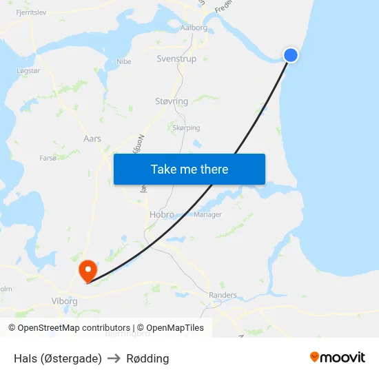 Hals (Østergade) to Rødding map