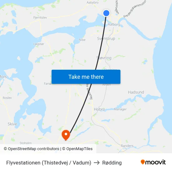 Flyvestationen (Thistedvej / Vadum) to Rødding map