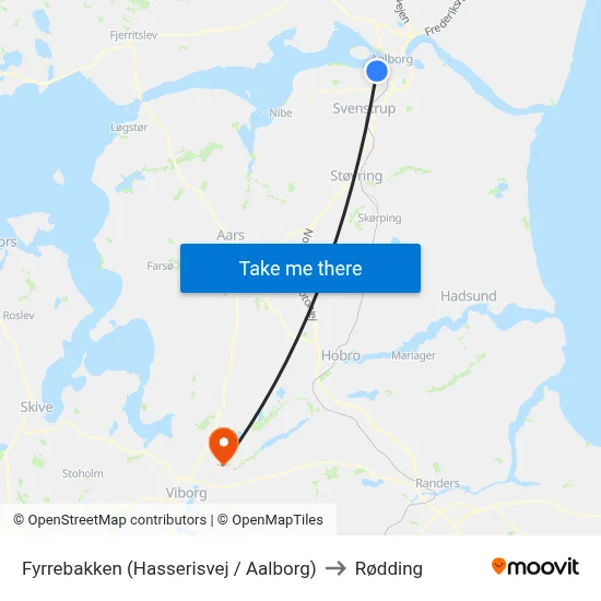 Fyrrebakken (Hasserisvej / Aalborg) to Rødding map