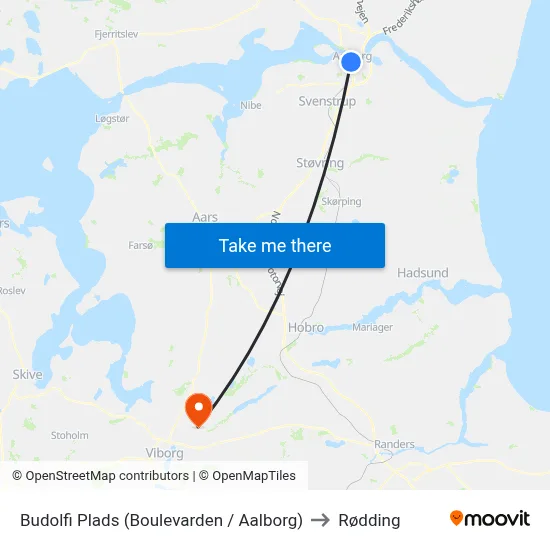 Budolfi Plads (Boulevarden / Aalborg) to Rødding map