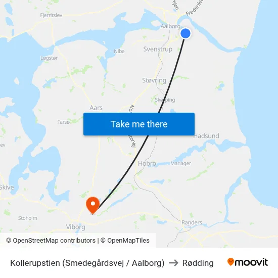 Kollerupstien (Smedegårdsvej / Aalborg) to Rødding map