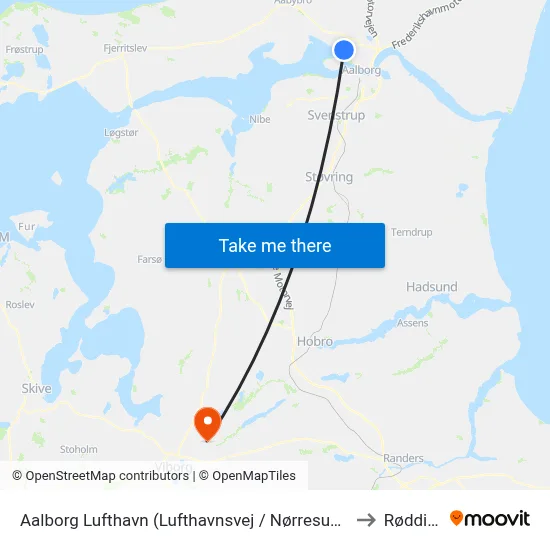 Aalborg Lufthavn (Lufthavnsvej / Nørresundby) to Rødding map