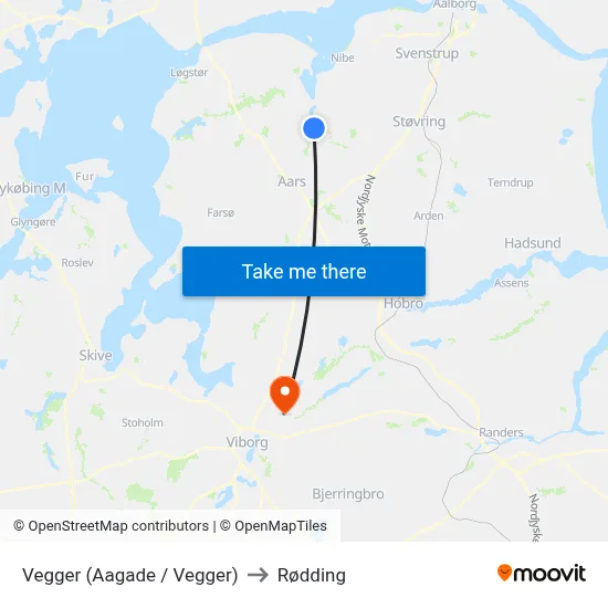 Vegger (Aagade / Vegger) to Rødding map