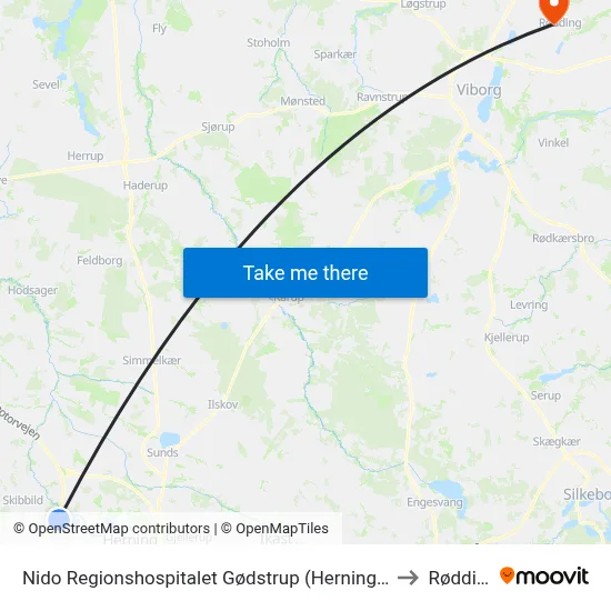 Nido Regionshospitalet Gødstrup (Herning Kom) to Rødding map