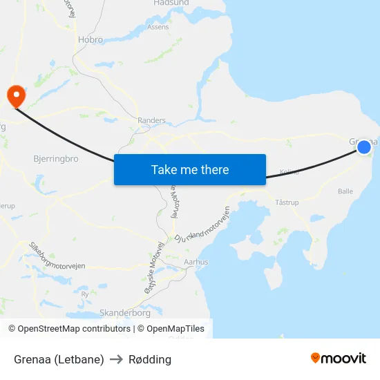 Grenaa (Letbane) to Rødding map