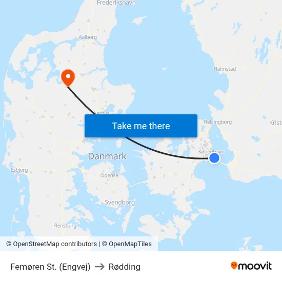 Femøren St. (Engvej) to Rødding map