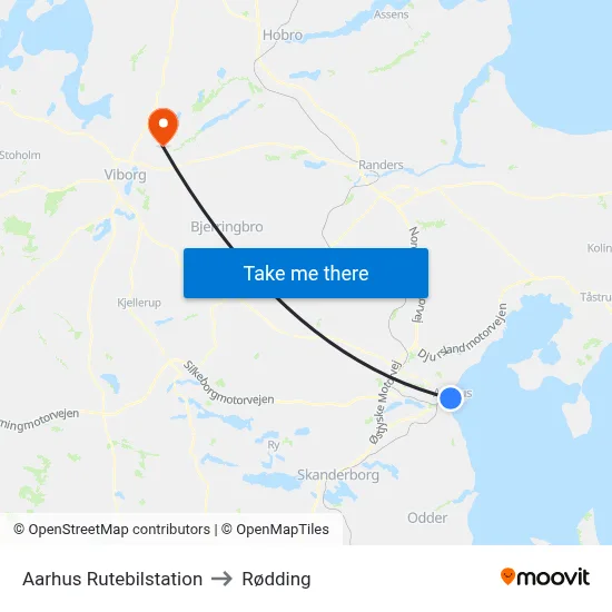 Aarhus Rutebilstation to Rødding map