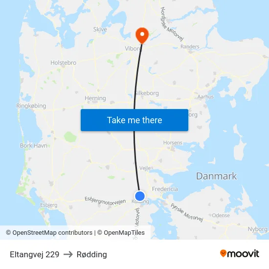 Eltangvej 229 to Rødding map