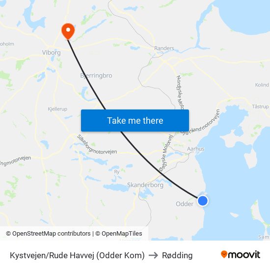 Kystvejen/Rude Havvej (Odder Kom) to Rødding map