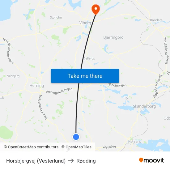 Horsbjergvej (Vesterlund) to Rødding map