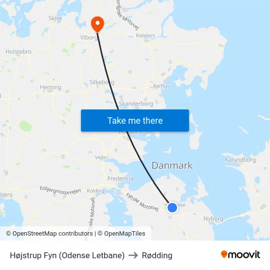 Højstrup Fyn (Odense Letbane) to Rødding map