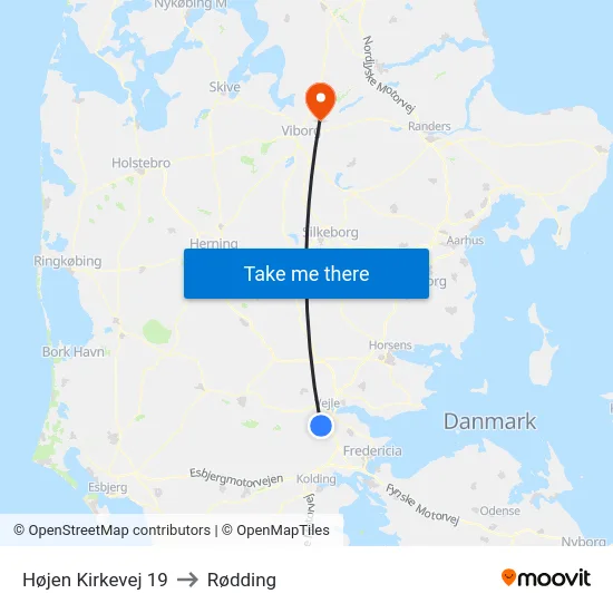 Højen Kirkevej 19 to Rødding map