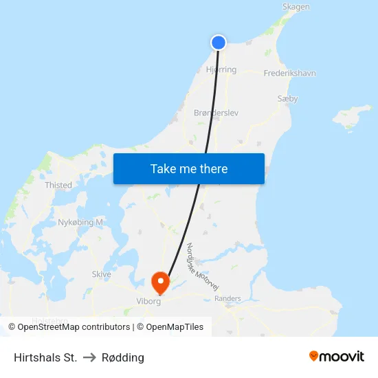 Hirtshals St. to Rødding map