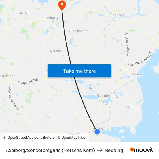 Axelborg/Sønderbrogade (Horsens Kom) to Rødding map