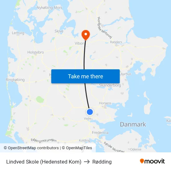 Lindved Skole (Hedensted Kom) to Rødding map