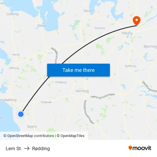 Lem St. to Rødding map