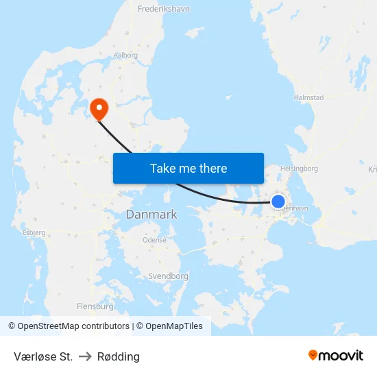 Værløse St. to Rødding map