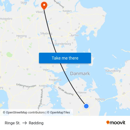 Ringe St. to Rødding map