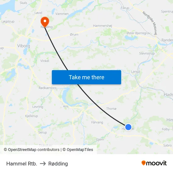 Hammel Rtb. to Rødding map