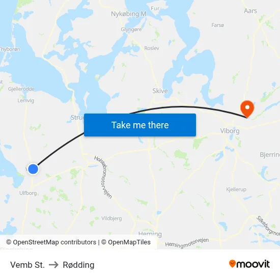 Vemb St. to Rødding map