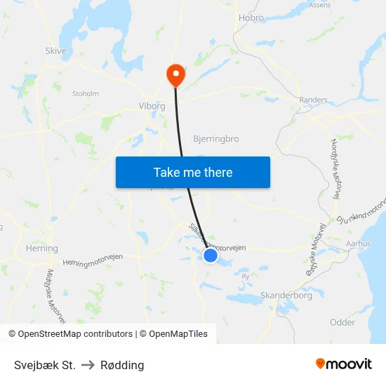 Svejbæk St. to Rødding map