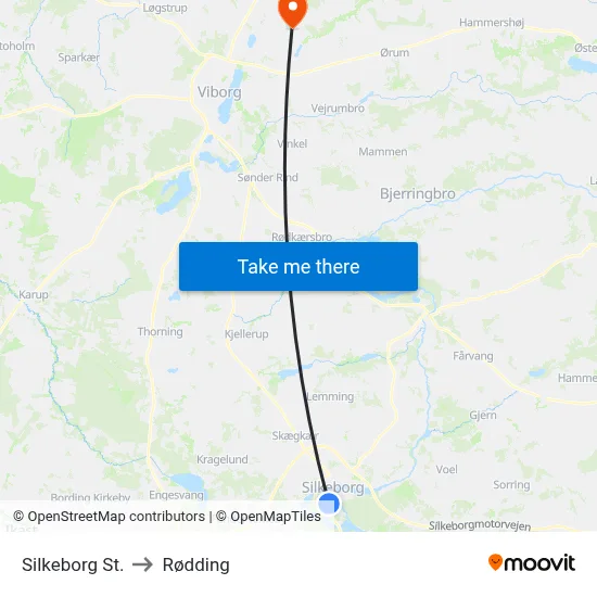 Silkeborg St. to Rødding map