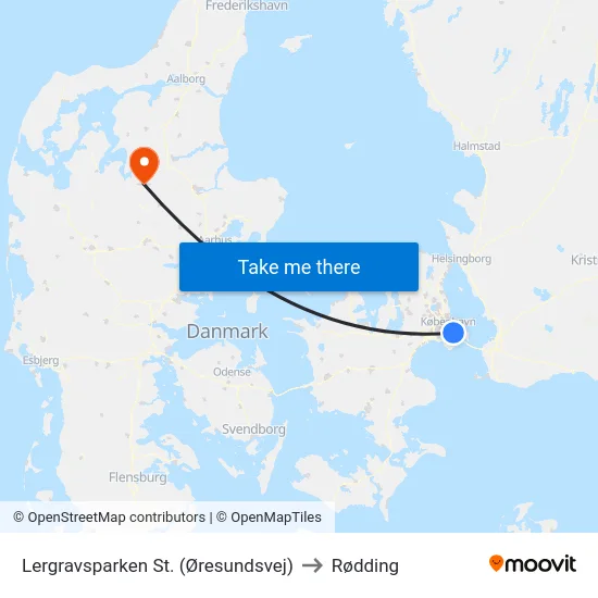 Lergravsparken St. (Øresundsvej) to Rødding map