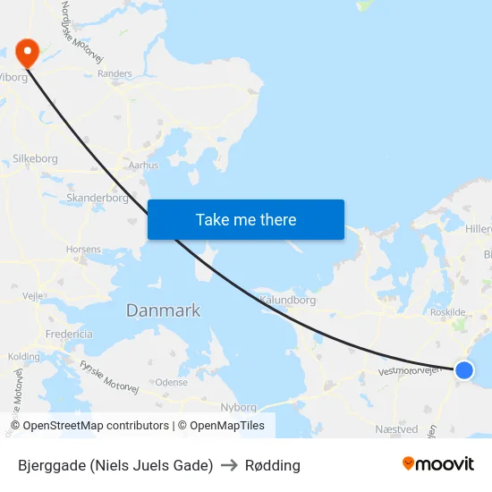 Bjerggade (Niels Juels Gade) to Rødding map