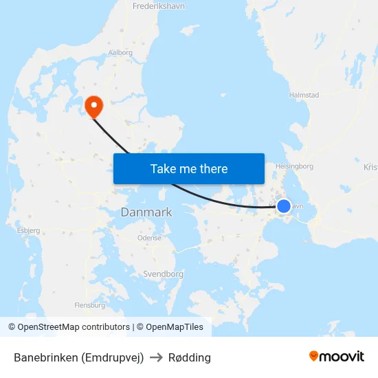 Banebrinken (Emdrupvej) to Rødding map