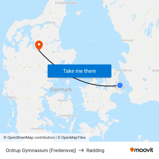 Ordrup Gymnasium (Fredensvej) to Rødding map