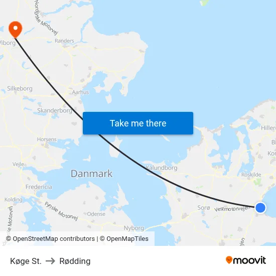 Køge St. to Rødding map