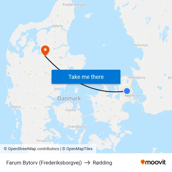 Farum Bytorv (Frederiksborgvej) to Rødding map