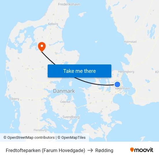 Fredtofteparken (Farum Hovedgade) to Rødding map