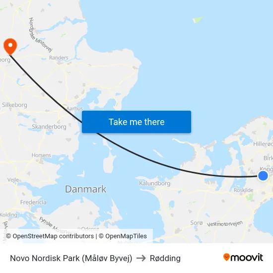 Novo Nordisk Park (Måløv Byvej) to Rødding map