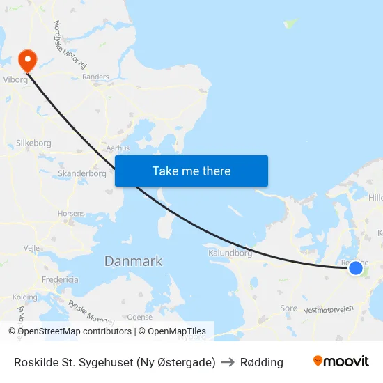 Roskilde St. Sygehuset (Ny Østergade) to Rødding map