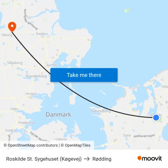 Roskilde St. Sygehuset (Køgevej) to Rødding map