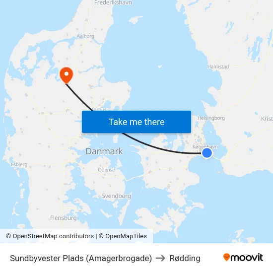 Sundbyvester Plads (Amagerbrogade) to Rødding map