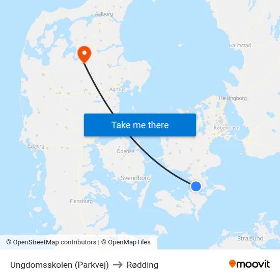 Ungdomsskolen (Parkvej) to Rødding map